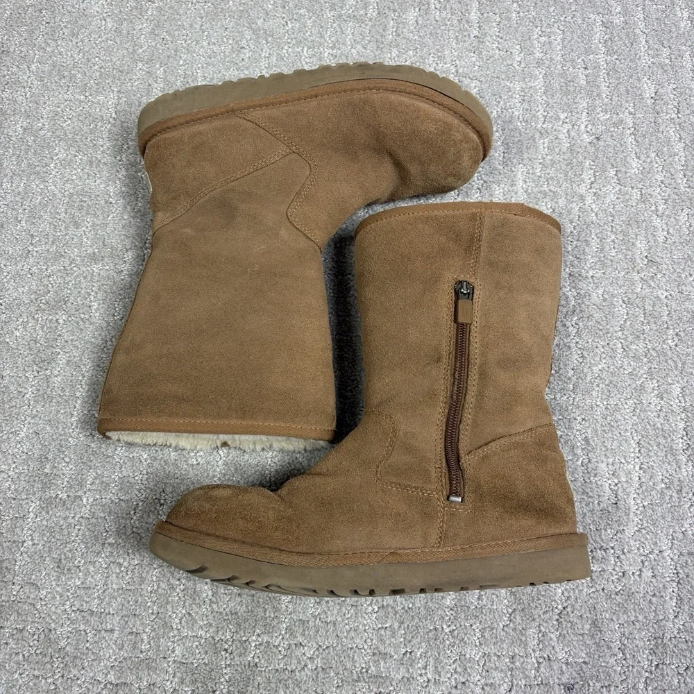UGG Women's 6 Lil Sunshine 5948 Chestnut Suede Sheepskin Winter Zip Boots